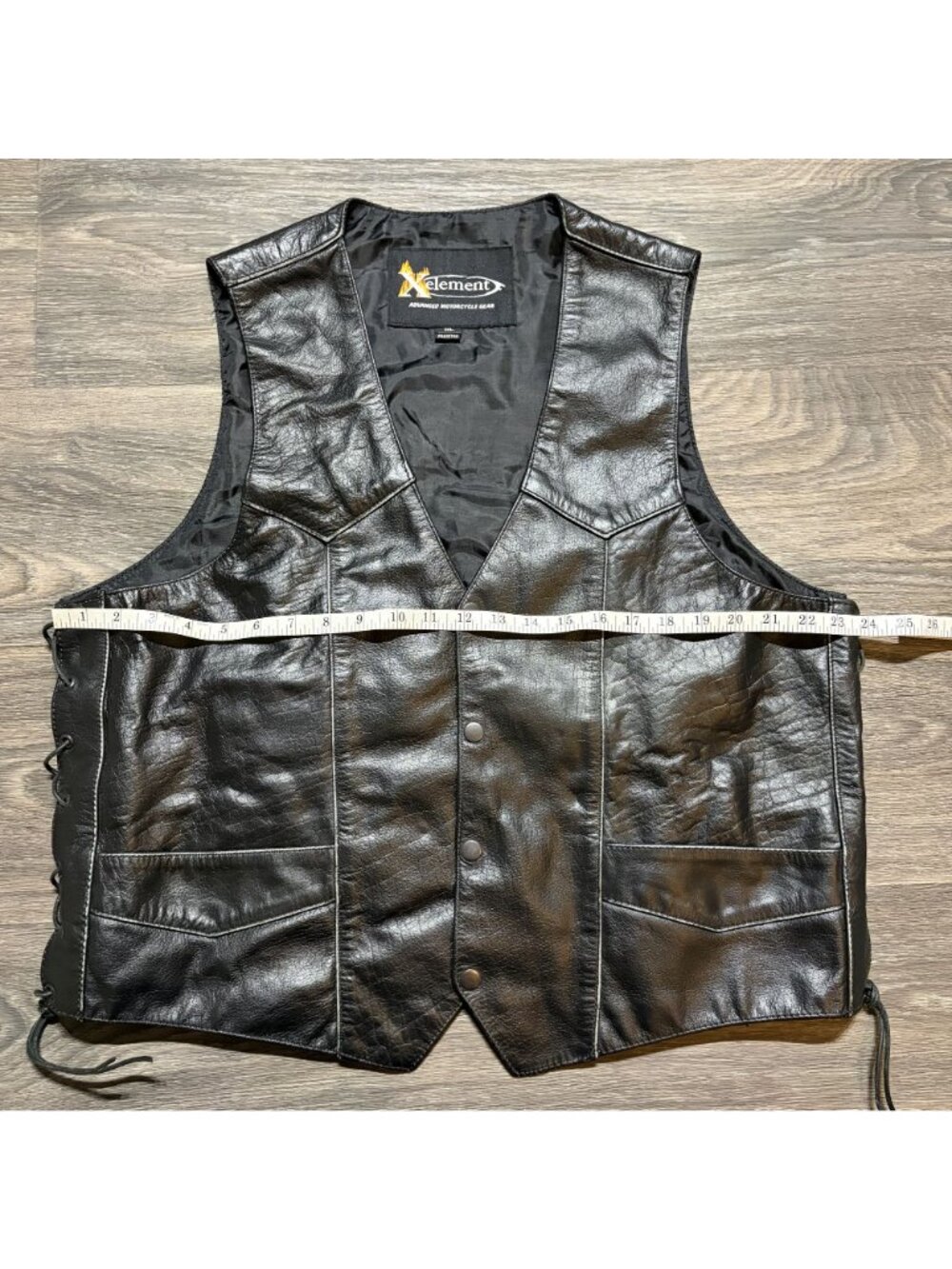 Vintage Xelement Motorcycle Leather Vest Black XL Mayhem Skull Wings Side Laces - Picture 10 of 14